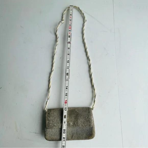 Vintage "RICHERE" Beaded Purse Evening Bag Silver Gold 1960's Hand Made in Japan - Picture 13 of 16